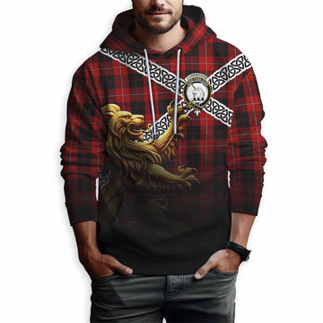 Cunningham Crest Tartan Hoodie with Golden Lion Emblem Celtic Style