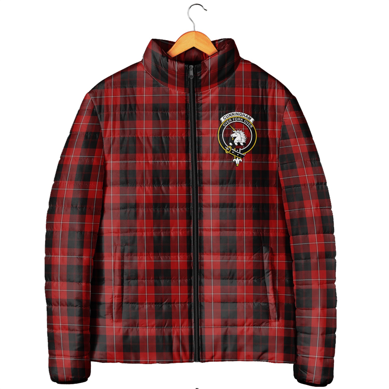 Cunningham Tartan Padded Jacket with Family Crest Men's Padded Jacket - Tartan Vibes Clothing
