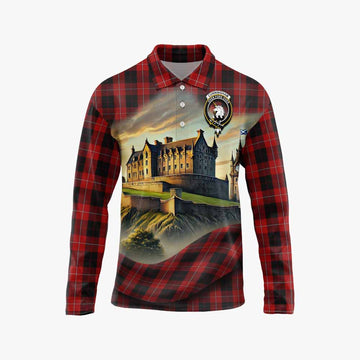 Tartan Vibes Clothing Cunningham Tartan Family Crest Long Sleeve Polo Shirt with Scottish Ancient Castle Style