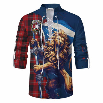 Tartan Vibes Clothing Cunningham Tartan Family Crest Ghillie Kilt Shirt with Scottish Majestic Lion