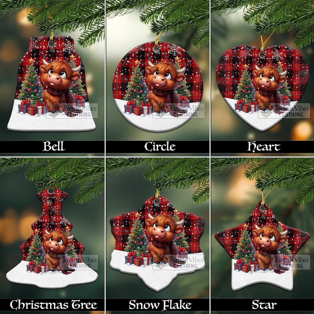 Tartan Vibes Clothing Cunningham Tartan Christmas Ceramic Ornament with Adorable Highland Coo
