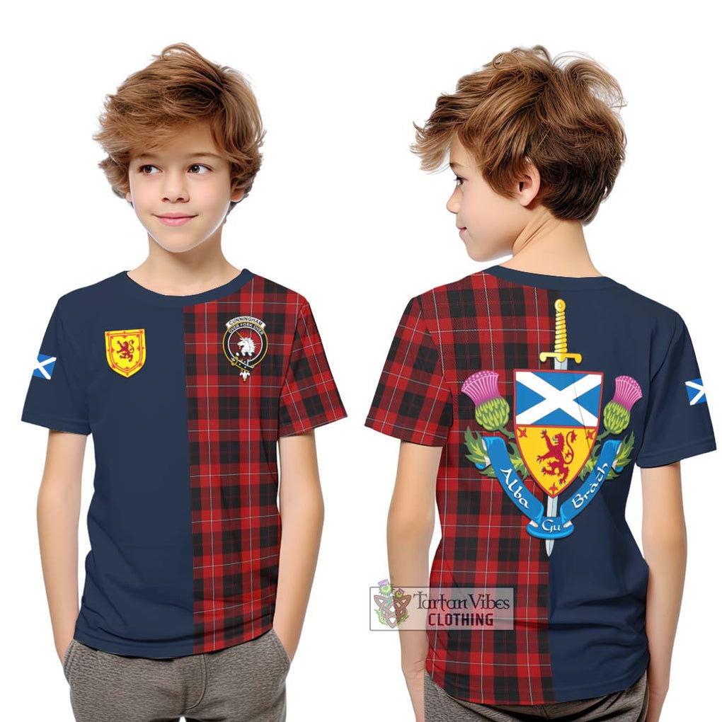 Tartan Vibes Clothing Cunningham Tartan Kid T-Shirt with Scottish Lion Royal Arm Half Style