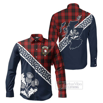 Cunningham Tartan Long Sleeve Button Shirt Featuring Thistle and Scotland Map