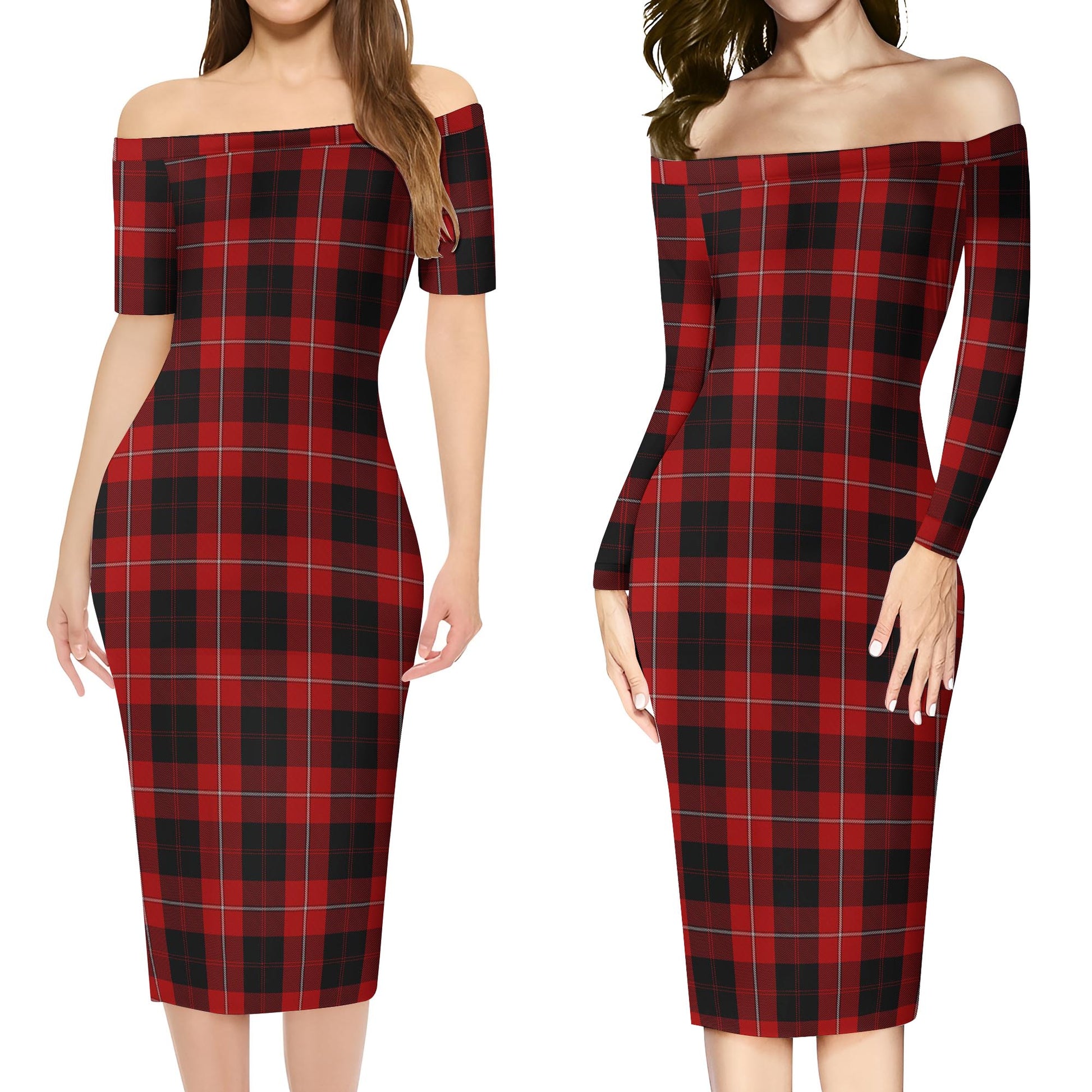 Cunningham Tartan Off Shoulder Lady Dress Women's Dress - Tartanvibesclothing