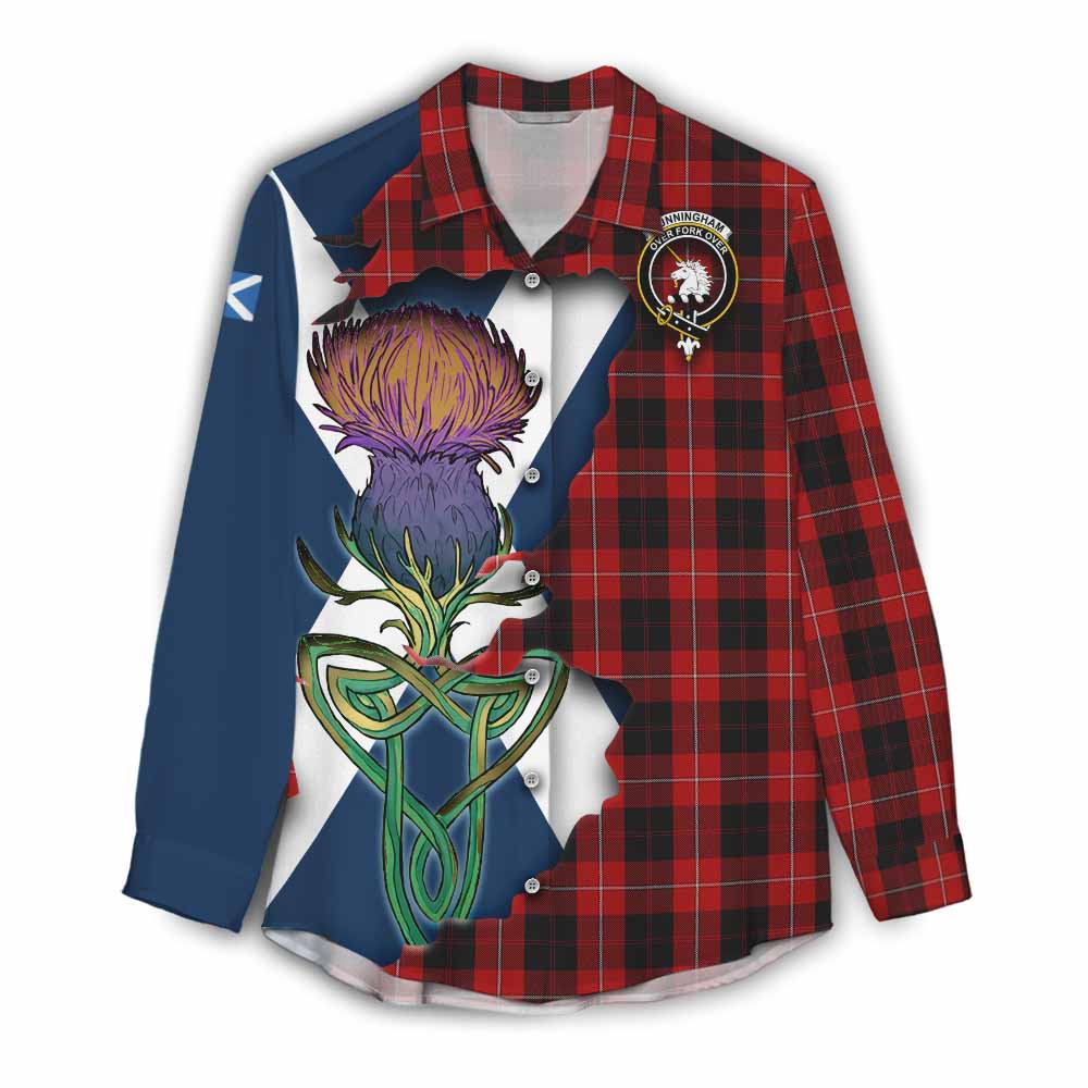 Tartan Vibes Clothing Cunningham Tartan Family Crest Women's Casual Shirt Scottish Thistle Celtic Inspired
