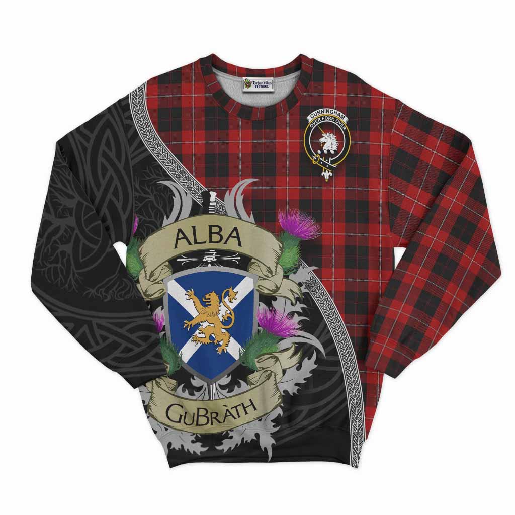 Tartan Vibes Clothing Cunningham Tartan Family Crest Sweatshirt Lion Rampant Royal Thistle Shield Celtic Inspired