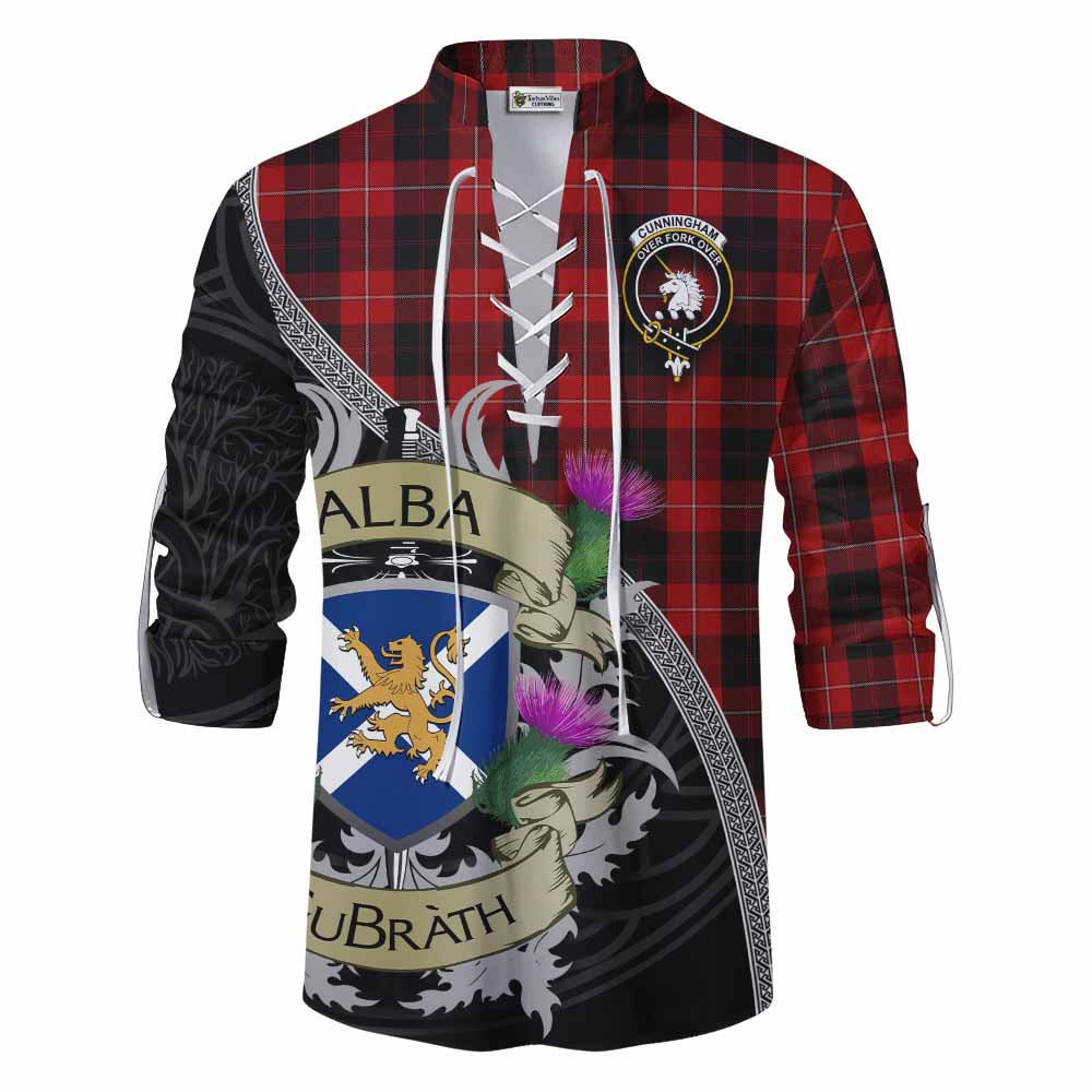 Tartan Vibes Clothing Cunningham Tartan Family Crest Ghillie Kilt Shirt Lion Rampant Royal Thistle Shield Celtic Inspired