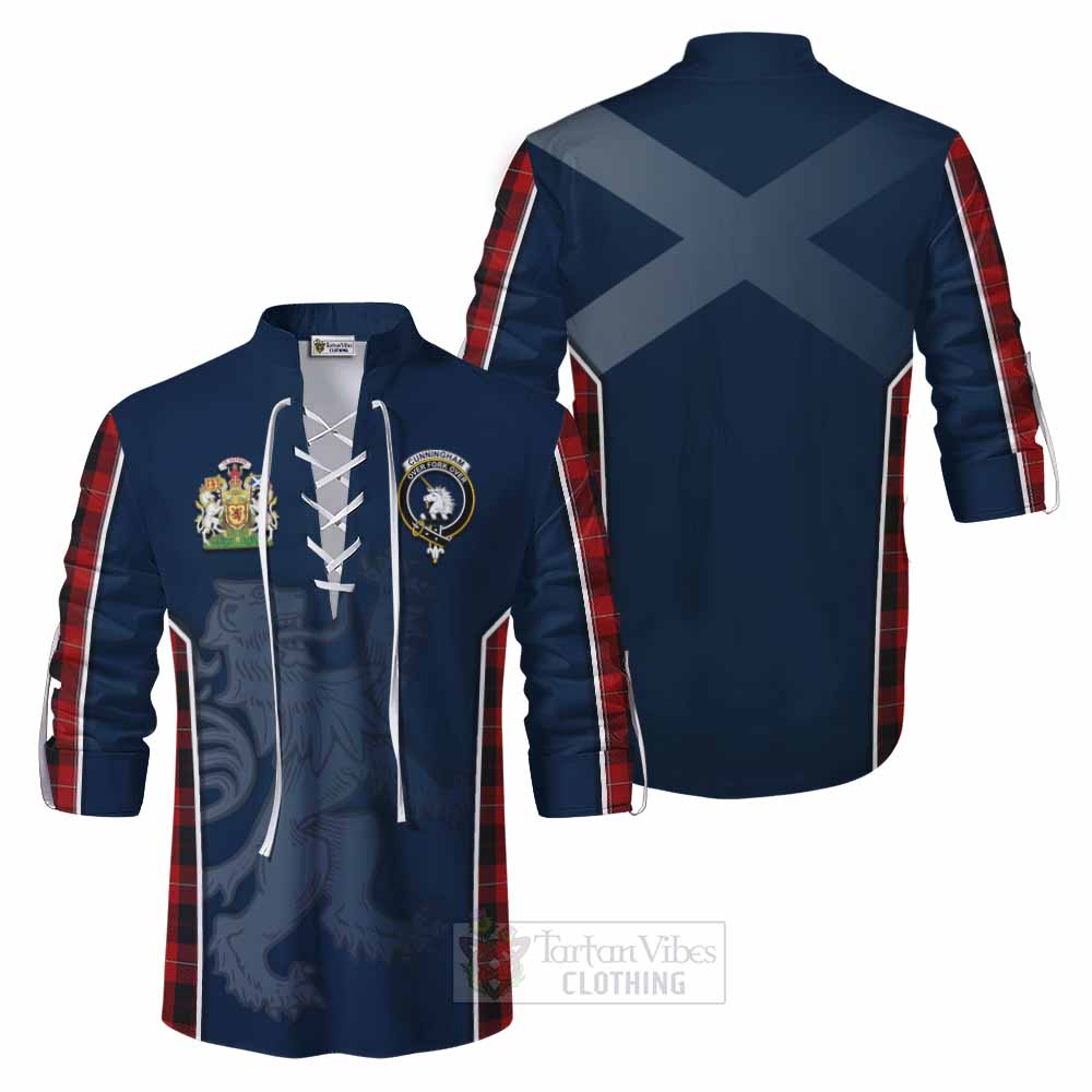 Tartan Vibes Clothing Cunningham Tartan Ghillie Kilt Shirt with Family Crest and Lion Rampant Vibes Sport Style