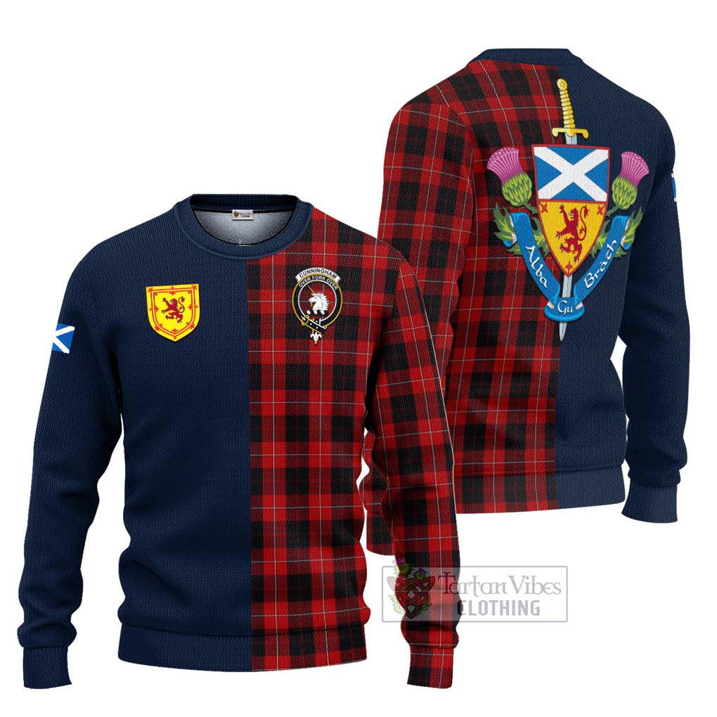 Tartan Vibes Clothing Cunningham Tartan Knitted Sweater with Scottish Lion Royal Arm Half Style