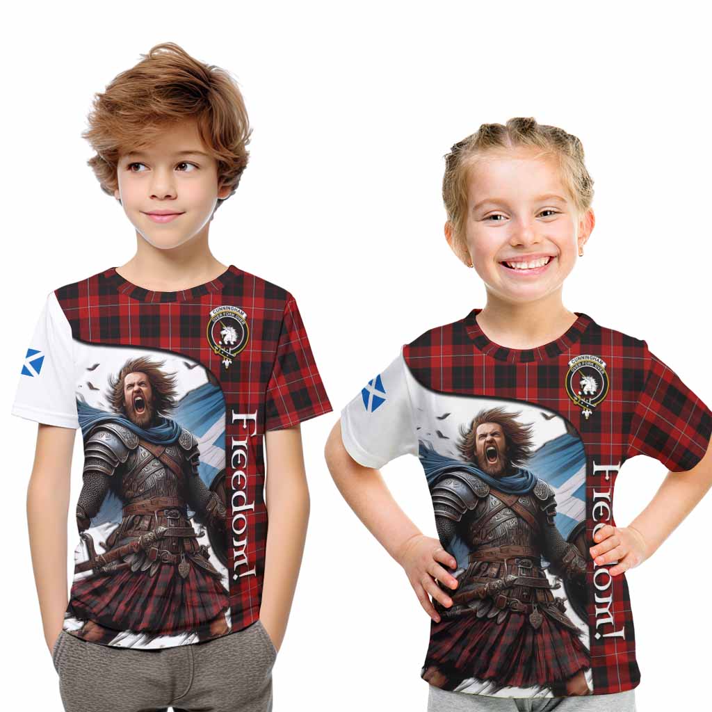 Tartan Vibes Clothing Cunningham Crest Tartan Kid T-Shirt Inspired by the Freedom of Scottish Warrior