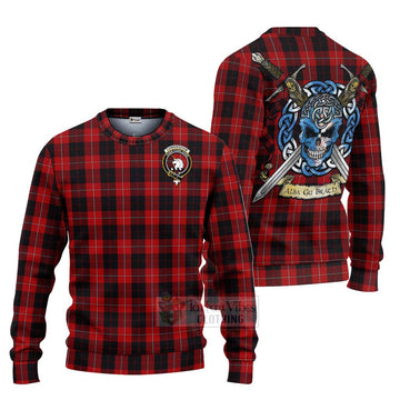 Tartan Vibes Clothing Cunningham Tartan Knitted Sweater with Family Crest Celtic Skull Style