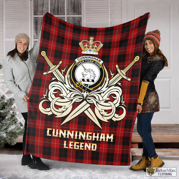 Cunningham Tartan Blanket with Clan Crest and the Golden Sword of Courageous Legacy