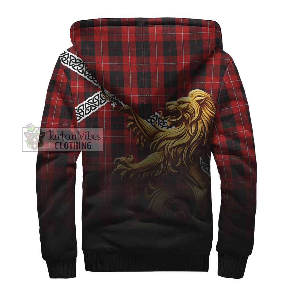 Tartan Vibes Clothing Cunningham Crest Tartan Sherpa Hoodie with Golden Lion Emblem Celtic Style