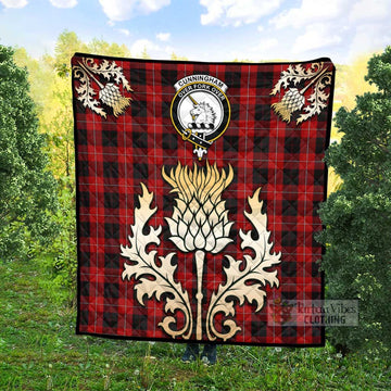 Cunningham Tartan Quilt with Family Crest and Golden Thistle Style