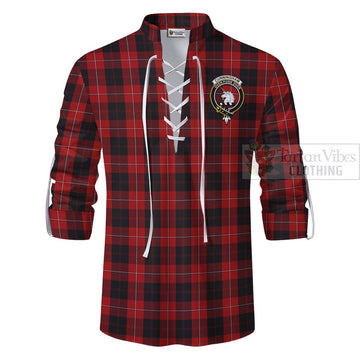 Tartan Vibes Clothing Cunningham Tartan Ghillie Kilt Shirt with Family Crest and Bearded Skull Holding Bottles of Whiskey