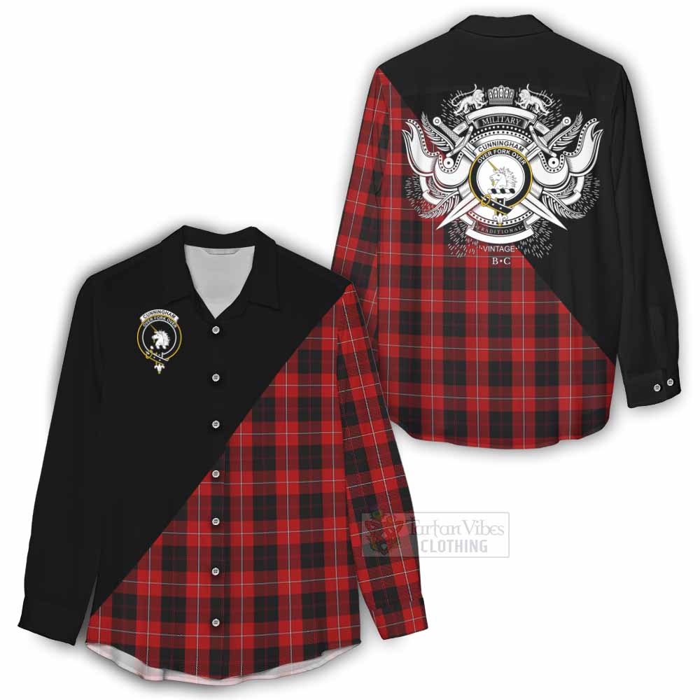 Tartan Vibes Clothing Cunningham Tartan Women's Casual Shirt with Family Crest and Military Logo Style