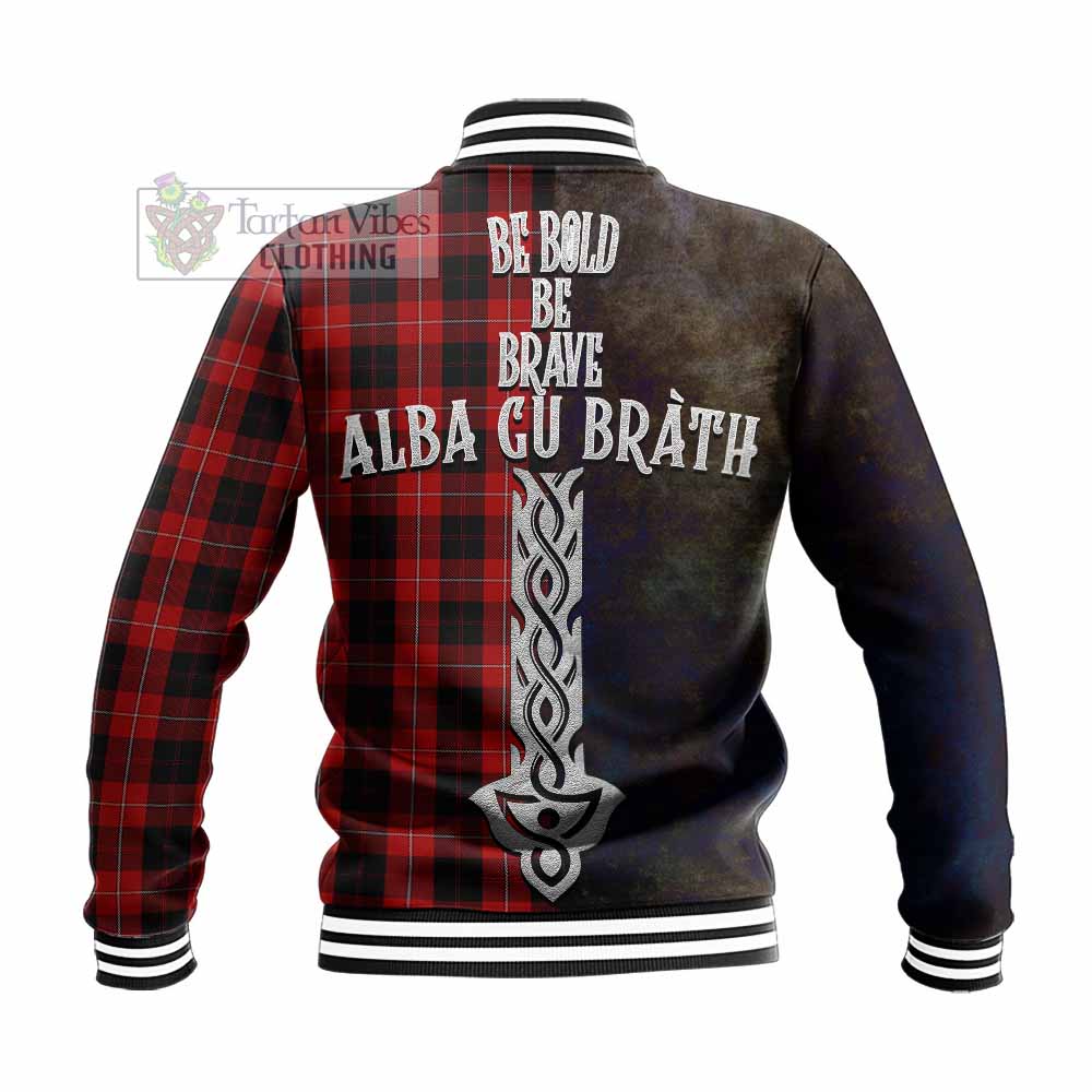 Tartan Vibes Clothing Cunningham Tartan Family Crest Baseball Jacket Alba Gu Brath Be Brave Lion Ancient Style