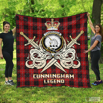 Cunningham Tartan Quilt with Clan Crest and the Golden Sword of Courageous Legacy