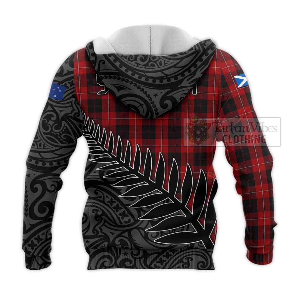 Tartan Vibes Clothing Cunningham Crest Tartan Knitted Hoodie with New Zealand Silver Fern Half Style