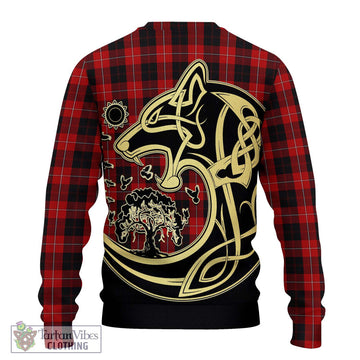 Cunningham Tartan Knitted Sweater with Family Crest Celtic Wolf Style - Tartan Vibes Clothing