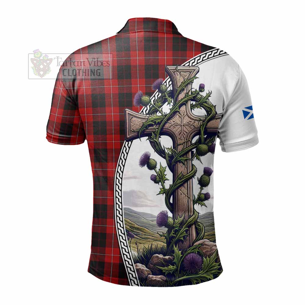 Tartan Vibes Clothing Cunningham Tartan Polo Shirt with Family Crest and St. Andrew's Cross Accented by Thistle Vines