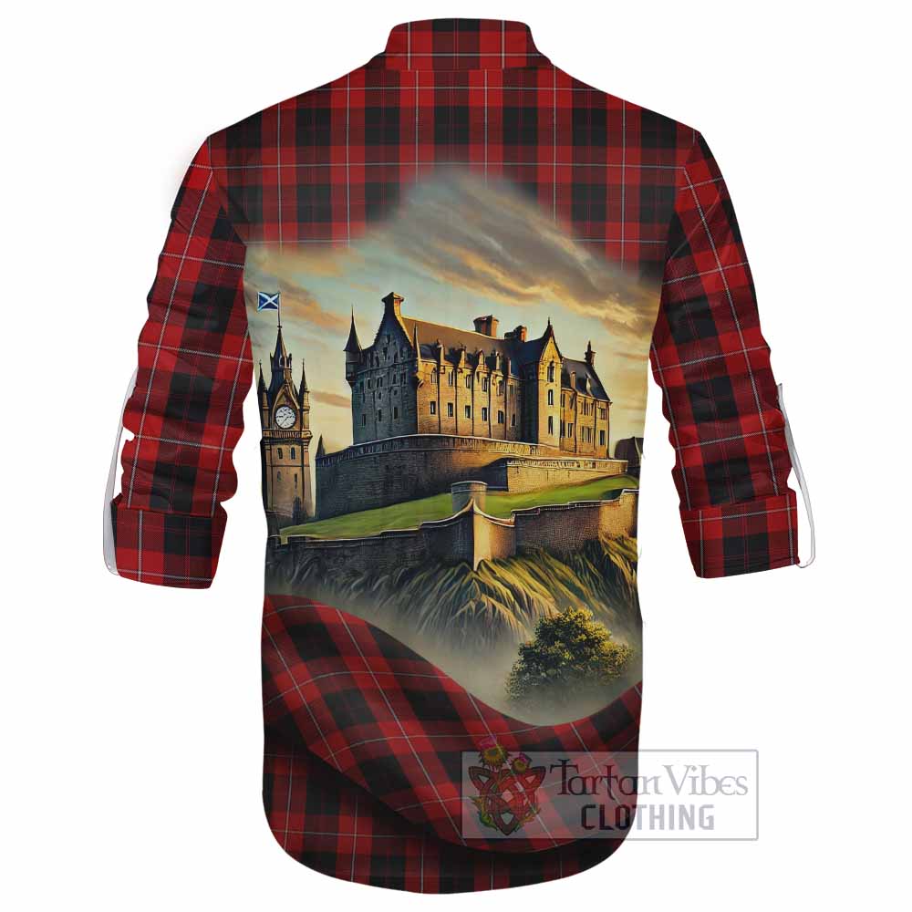 Tartan Vibes Clothing Cunningham Tartan Family Crest Ghillie Kilt Shirt with Scottish Ancient Castle Style