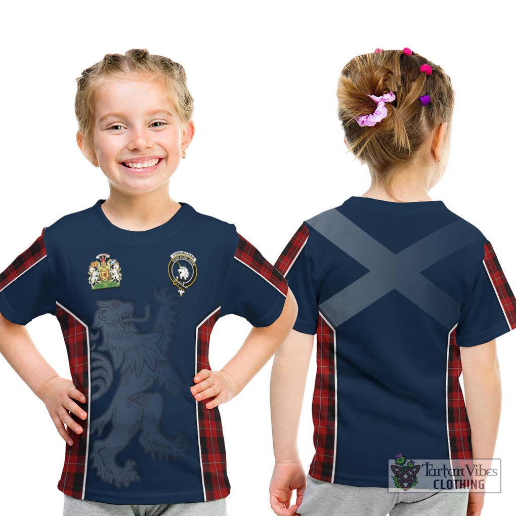 Cunningham Tartan Kid T-Shirt with Family Crest and Lion Rampant Vibes Sport Style - Tartan Vibes Clothing
