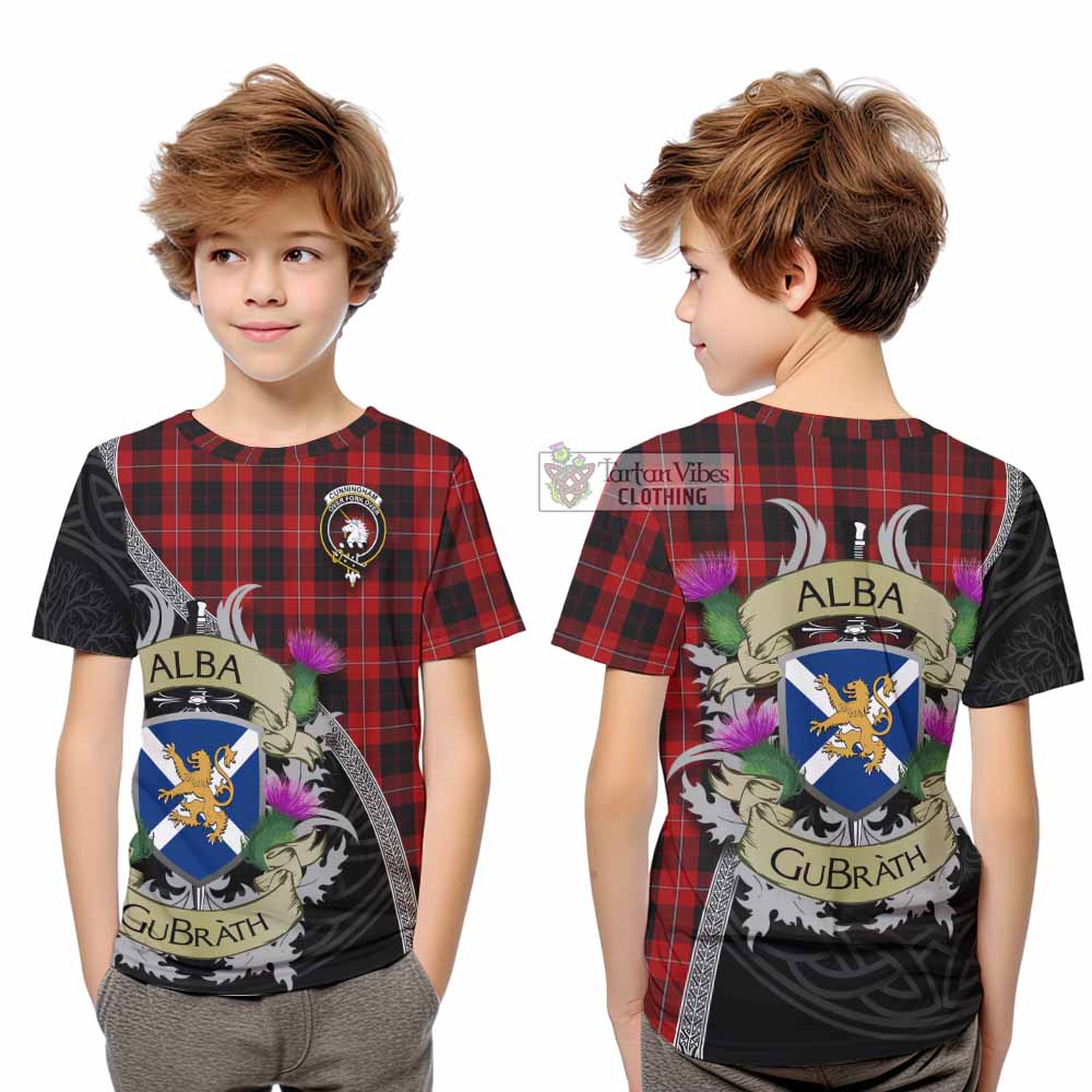 Tartan Vibes Clothing Cunningham Tartan Family Crest Kid T-Shirt Lion Rampant Royal Thistle Shield Celtic Inspired