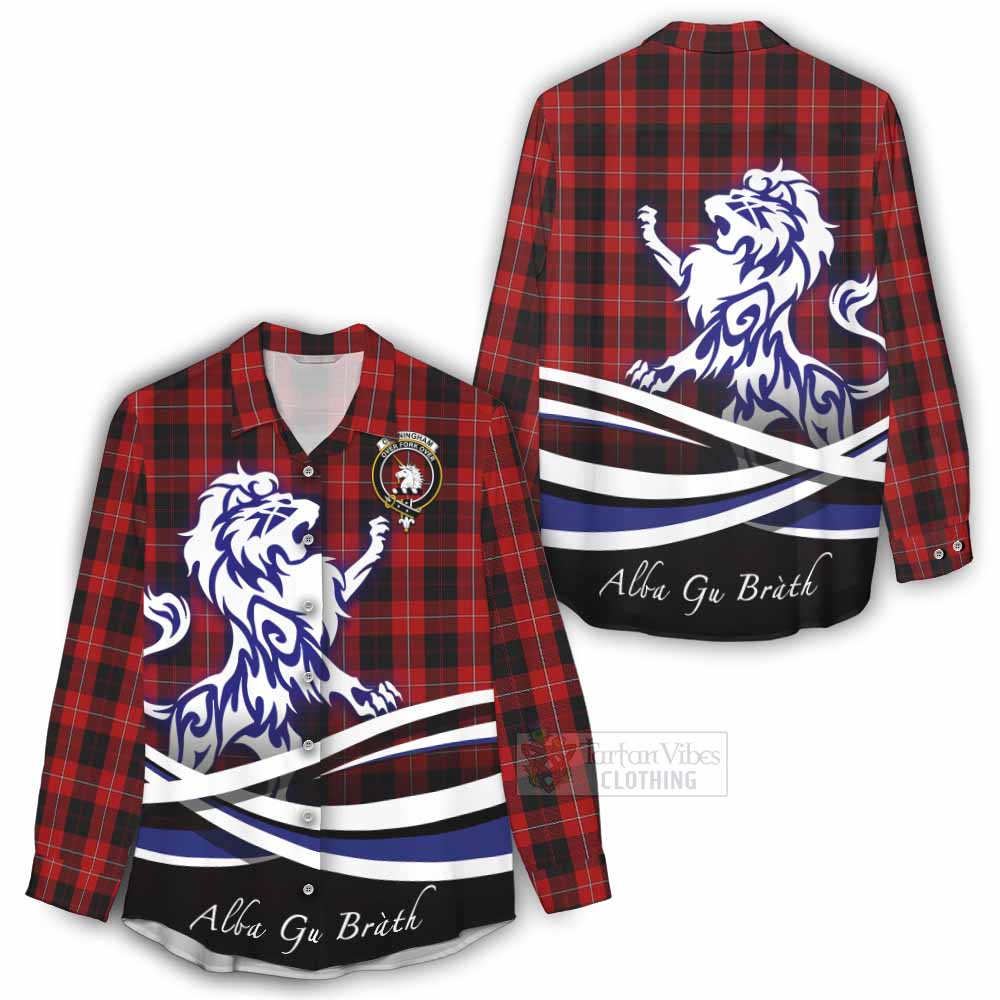 Tartan Vibes Clothing Cunningham Tartan Women's Casual Shirt with Alba Gu Brath Regal Lion Emblem