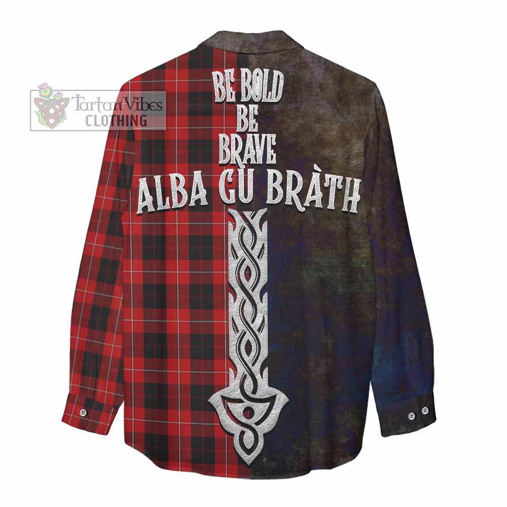 Tartan Vibes Clothing Cunningham Tartan Family Crest Women's Casual Shirt Alba Gu Brath Be Brave Lion Ancient Style