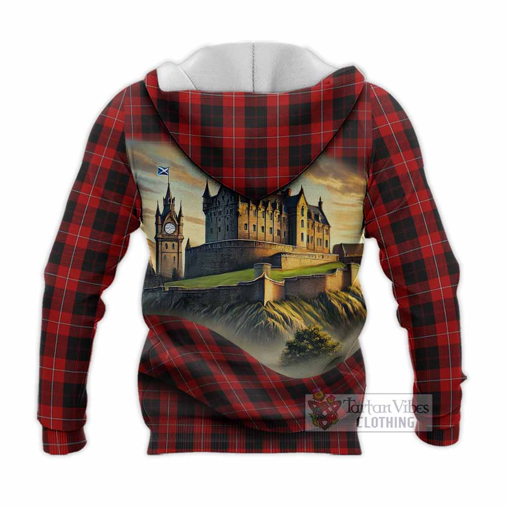 Tartan Vibes Clothing Cunningham Tartan Family Crest Knitted Hoodie with Scottish Ancient Castle Style