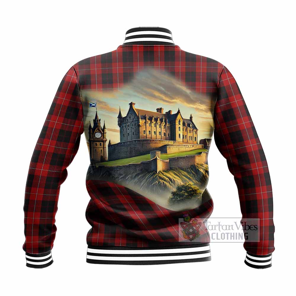 Tartan Vibes Clothing Cunningham Tartan Family Crest Baseball Jacket with Scottish Ancient Castle Style