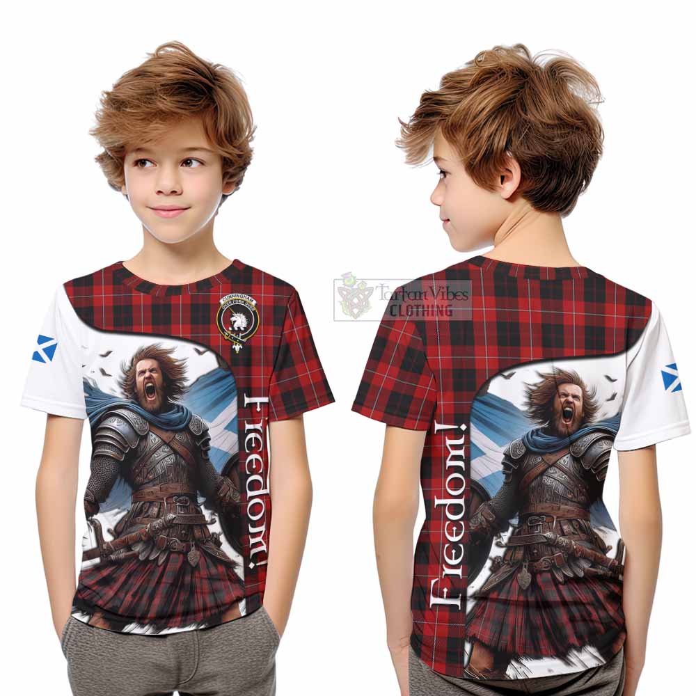 Tartan Vibes Clothing Cunningham Crest Tartan Kid T-Shirt Inspired by the Freedom of Scottish Warrior