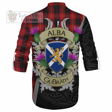Cunningham Tartan Family Crest Ghillie Kilt Shirt Lion Rampant Royal Thistle Shield Celtic Inspired