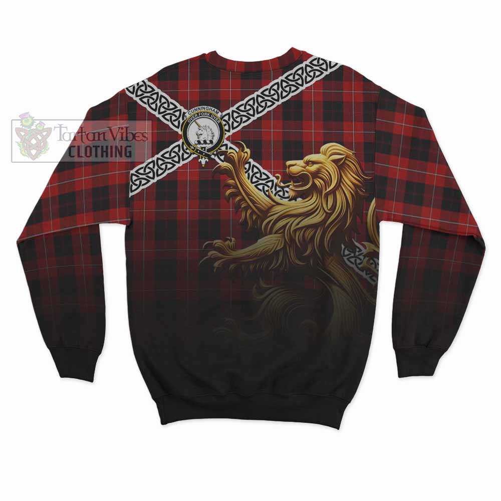 Tartan Vibes Clothing Cunningham Crest Tartan Sweatshirt with Golden Lion Emblem Celtic Style