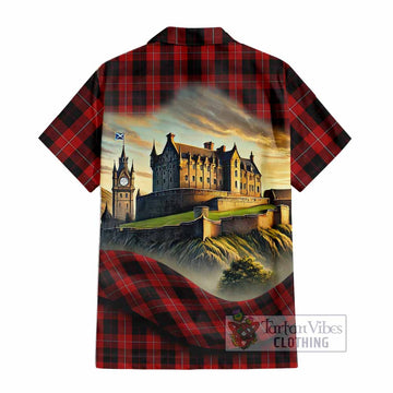 Tartan Vibes Clothing Cunningham Tartan Family Crest Short Sleeve Button Shirt with Scottish Ancient Castle Style