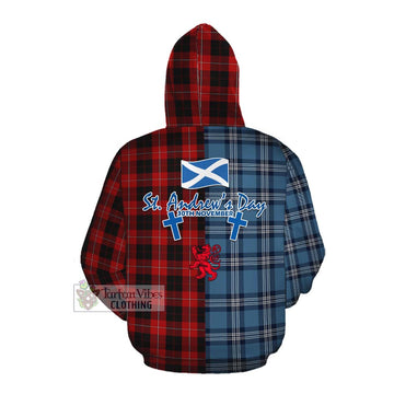Tartan Vibes Clothing Cunningham Tartan Cotton Hoodie Happy St. Andrew's Day Half Tartan Style