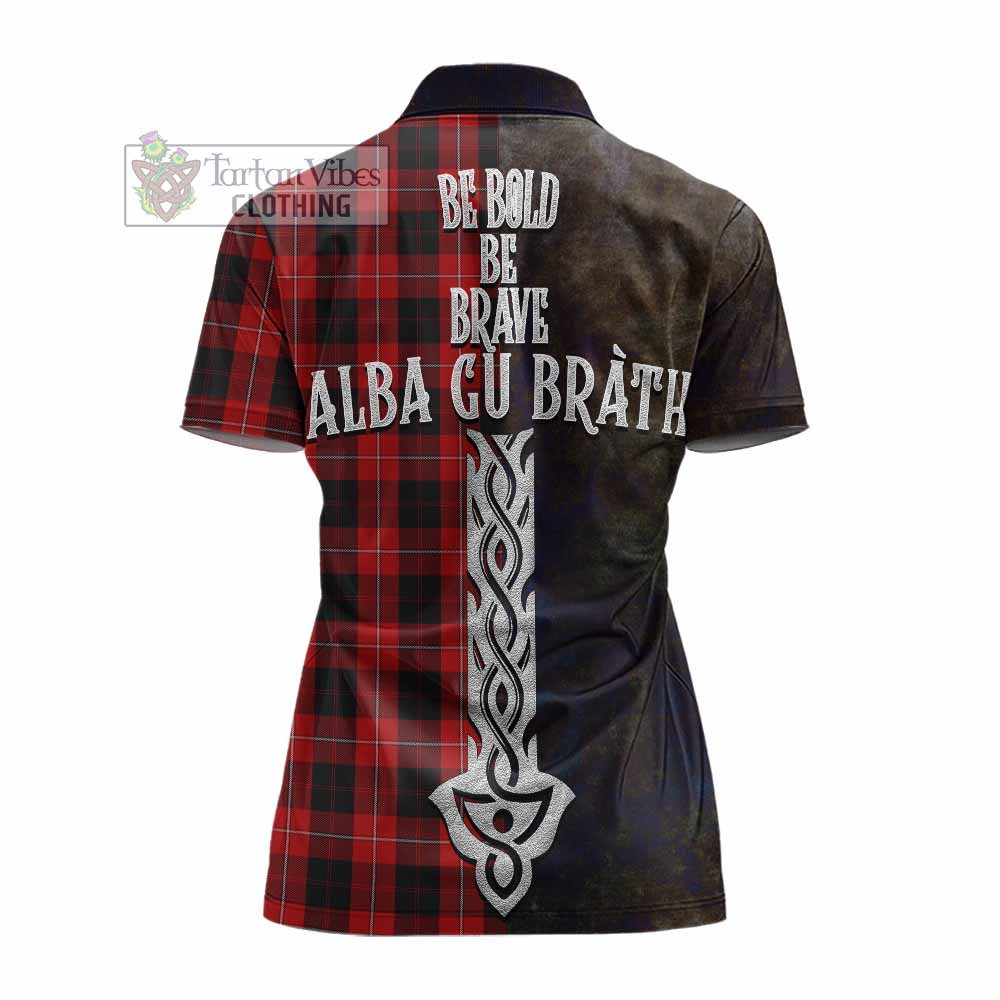 Tartan Vibes Clothing Cunningham Tartan Family Crest Women's Polo Shirt Alba Gu Brath Be Brave Lion Ancient Style