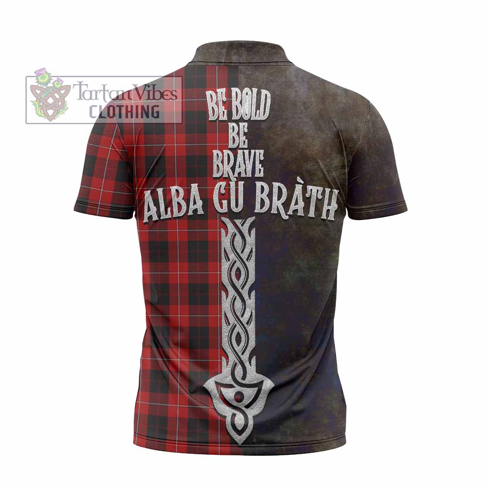 Tartan Vibes Clothing Cunningham Tartan Family Crest Zipper Polo Shirt Alba Gu Brath Be Brave Lion Ancient Style