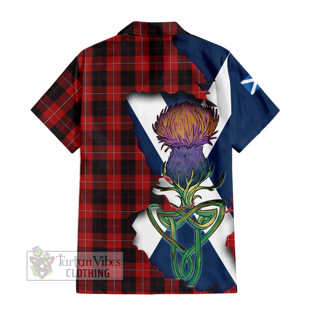 Tartan Vibes Clothing Cunningham Tartan Family Crest Short Sleeve Button Shirt Scottish Thistle Celtic Inspired