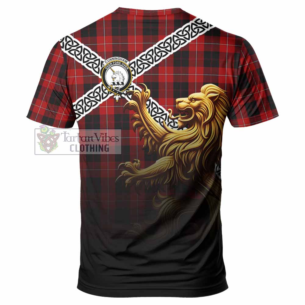 Tartan Vibes Clothing Cunningham Crest Tartan T-Shirt with Golden Lion Emblem Celtic Style
