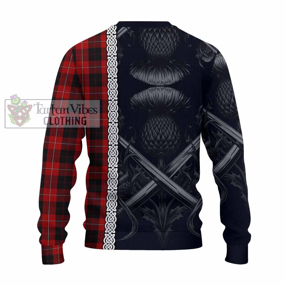 Tartan Vibes Clothing Cunningham Tartan Knitted Sweater with Family Crest Cross Sword Thistle Celtic Vibes