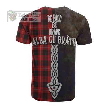 Cunningham Tartan Family Crest Cotton T-shirt Alba Gu Brath Be Brave Lion Ancient Style