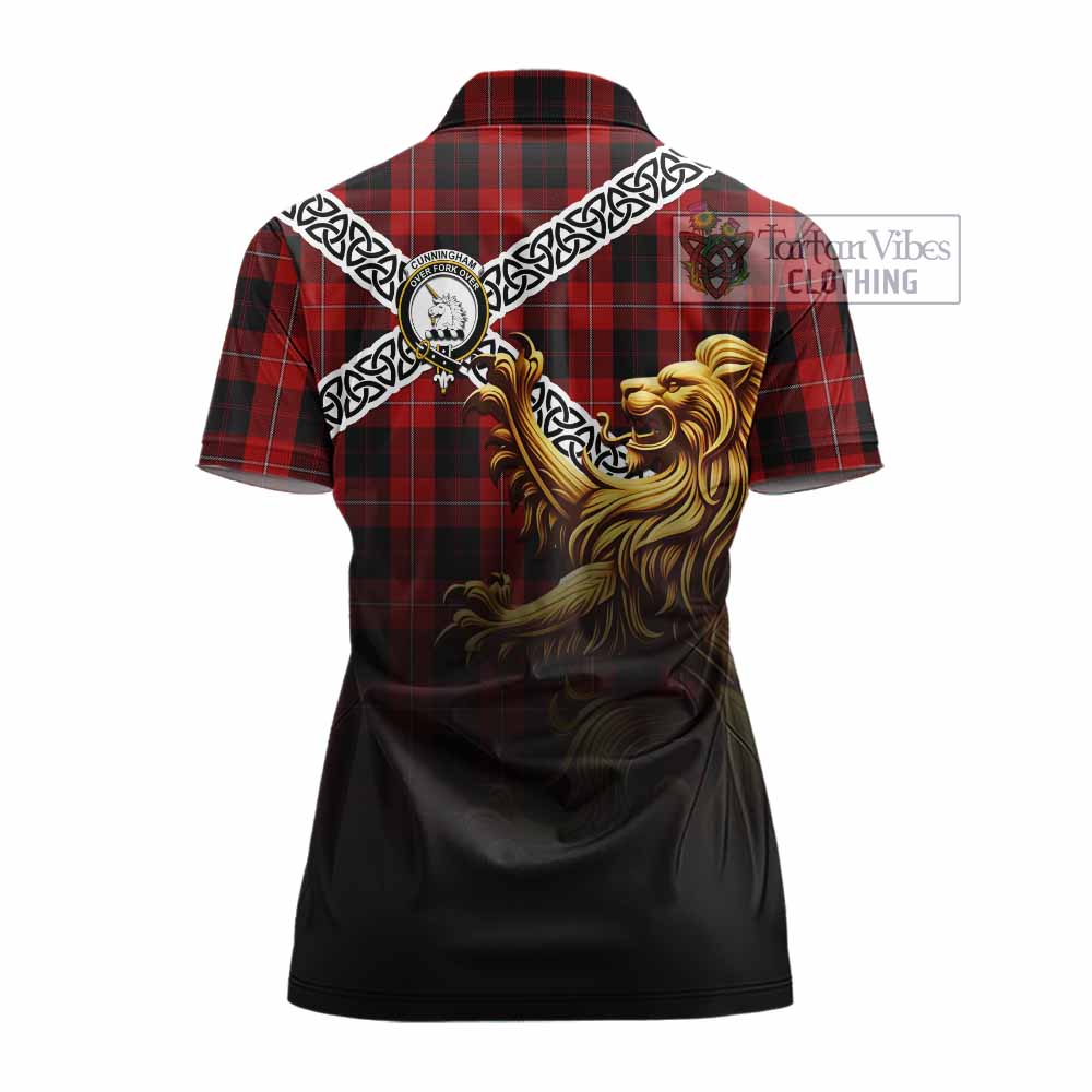Tartan Vibes Clothing Cunningham Crest Tartan Women's Polo Shirt with Golden Lion Emblem Celtic Style