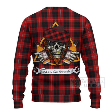 Tartan Vibes Clothing Cunningham Tartan Knitted Sweater with Family Crest and Bearded Skull Holding Bottles of Whiskey
