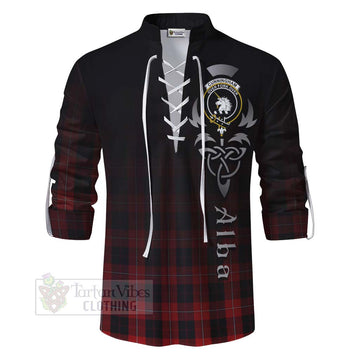 Tartan Vibes Clothing Cunningham Tartan Ghillie Kilt Shirt Featuring Alba Gu Brath Family Crest Celtic Inspired