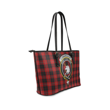 Cunningham Tartan Leather Tote Bag with Family Crest