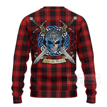 Tartan Vibes Clothing Cunningham Tartan Knitted Sweater with Family Crest Celtic Skull Style