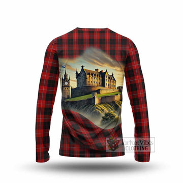 Cunningham Tartan Family Crest Long Sleeve T-Shirt with Scottish Ancient Castle Style