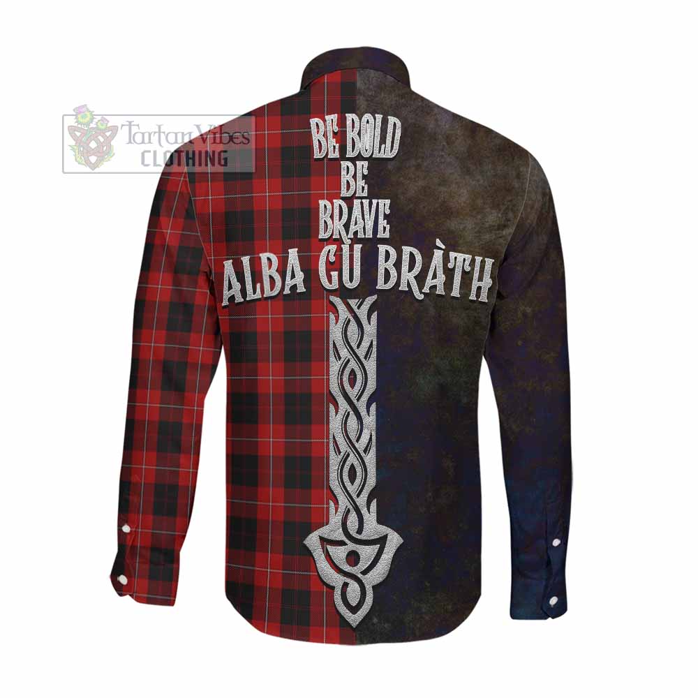 Tartan Vibes Clothing Cunningham Tartan Family Crest Long Sleeve Button Shirt Alba Gu Brath Be Brave Lion Ancient Style